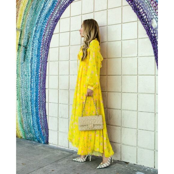 TOPSHOP Margot Yellow Floral Maxi Dress with Ruffles Size 2 - Picture 10 of 16